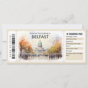 Editable Belfast Flugzeug Ticket, Irland Trip Einladung