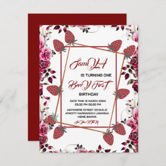 Editable Berry First Strawberry Birthday Einladung