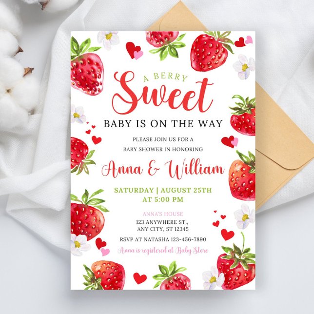 Editable Berry Sweet Baby Shower Invitation, Blush Einladung (Von Creator hochgeladen)