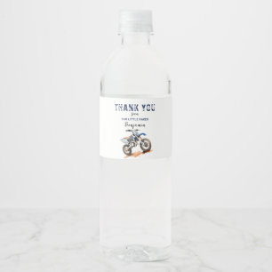 Editable Birthday Blue Dirt Bike Wasserflaschenetikett