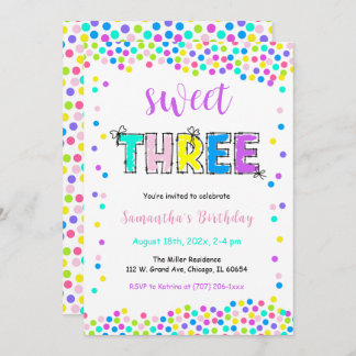 Editable Birthday Invitation Girl Age 3 Einladung