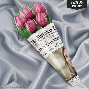 Editable Birthday Newspaper Blume Bouquet Geschenkpapier Set
