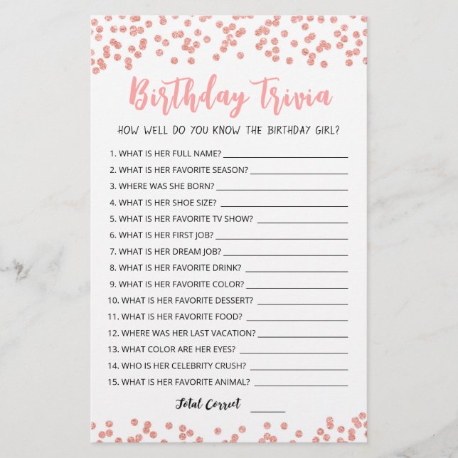 Editable Birthday trivia Birthday party game (Vorderseite)