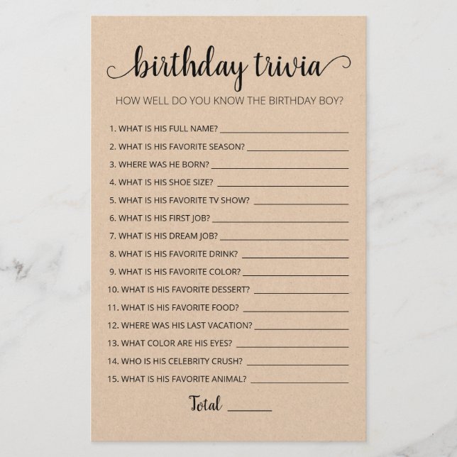 Editable Birthday trivia Birthday party game (Vorderseite)