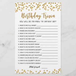 Editable Birthday trivia Birthday party game