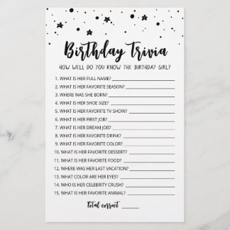 Editable Birthday trivia Birthday party game
