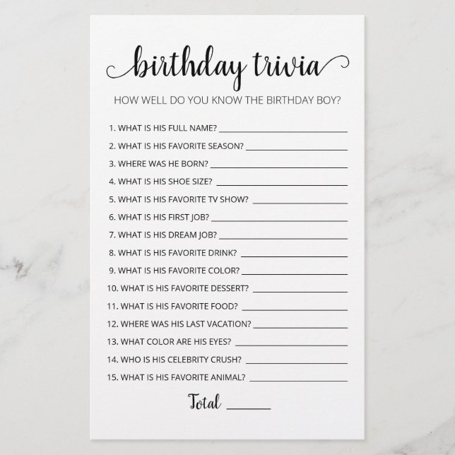 Editable Birthday trivia Birthday party game (Vorderseite)