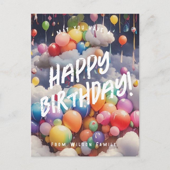 Editable Bithday Regenbogenballons grüßen Postkarte (Vorderseite)