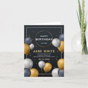 Editable Black and Gold Ballon Erwachsene Geburtst Einladung