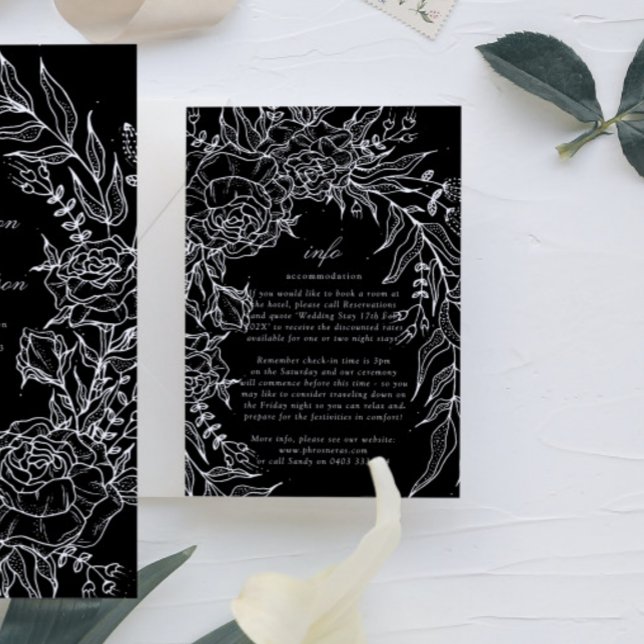 Editable Black Blume White Wreath Wedding Begleitkarte (DETAILS showcasing suite - additional items (bought separately))