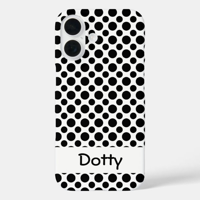 Editable Black Polka Dots Big and Small on White Case-Mate iPhone Hülle (Rückseite)