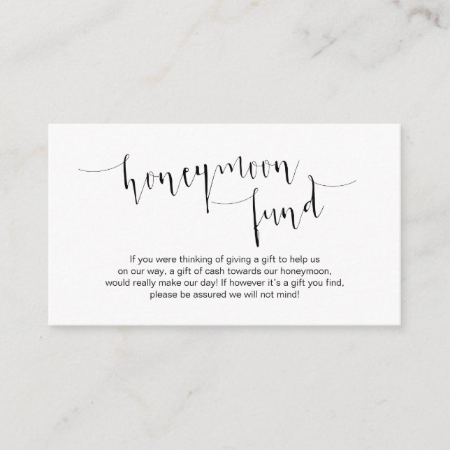 Editable Black Script, Wedding Honeymoon Fund Begleitkarte (Vorderseite)