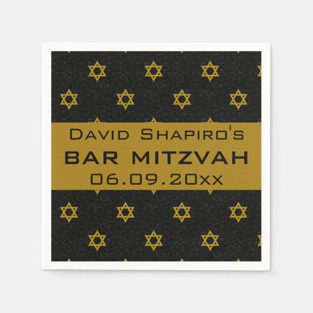 Editable Blue and Gold Star von David Bar Mitzvah Serviette (Vorderseite)
