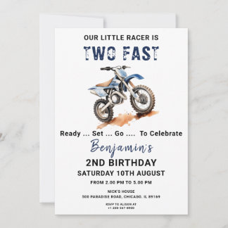 Editable Blue Dirt Bike 2. Geburtstag Einladung