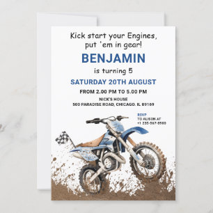Editable Blue Dirt Bike Einladung Geburtstag