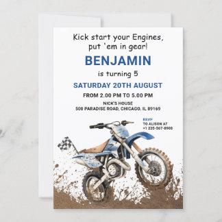 Editable Blue Dirt Bike Einladung Geburtstag