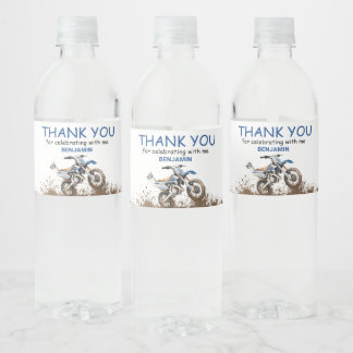 Editable Blue Dirt Bike Wasserflaschenetikett