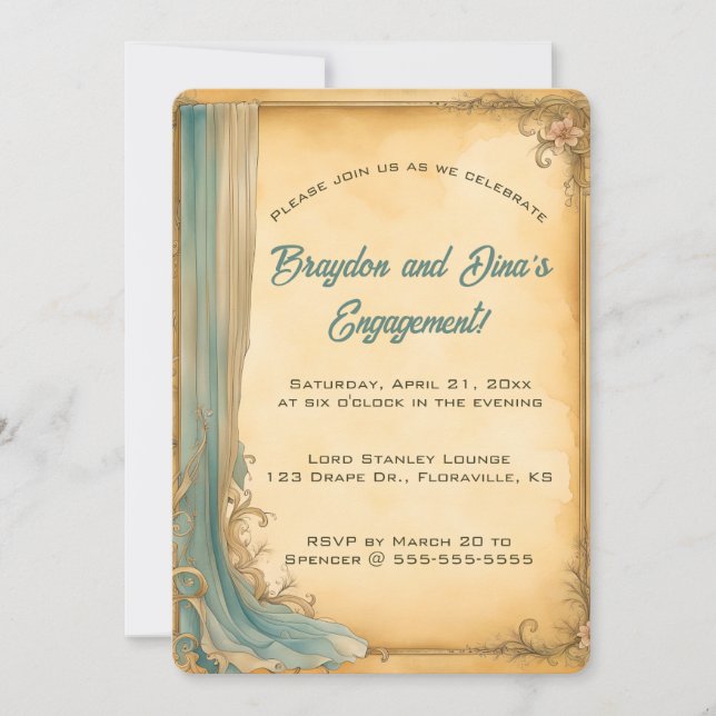 Editable Blue Drain und Blume Einladung (Vorderseite)