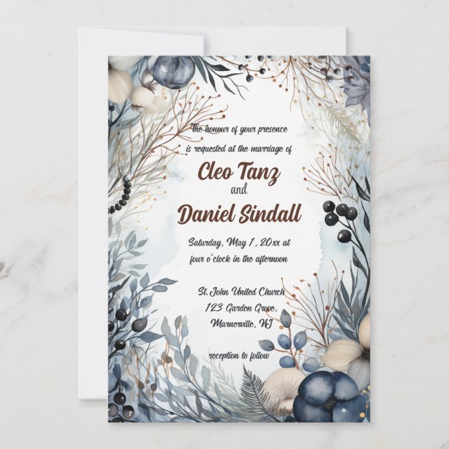 Editable Blue Flower Garden Einladung (Vorderseite)