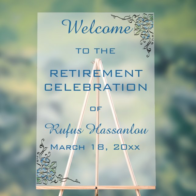 Editable Blue Flowers Celebration Acrylschild (Neutral)