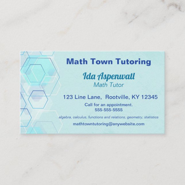 Editable Blue Geometrie Match Tutor Visitenkarte (Vorderseite)