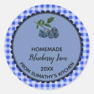 Editable Blue Gingham Blueberry Jam Label Sticker