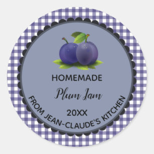Editable Blue Gingham Plum Jam Label Stickers