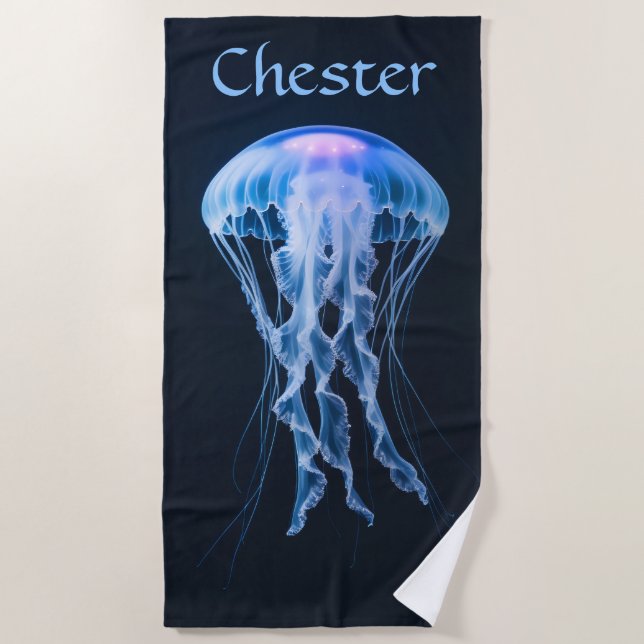 Editable Blue Jellyfish Strandtuch (Vorderseite)