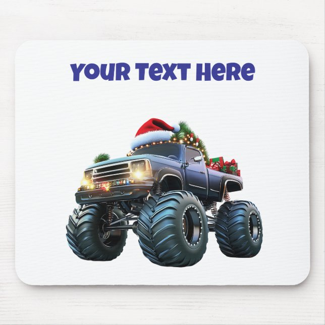 Editable Blue Monster Truck Christmas Mousepad (Vorne)