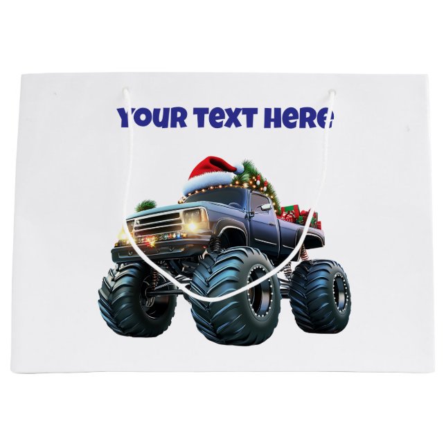 Editable Blue Monster Truck Weihnachtsgeschenk Tas Große Geschenktüte