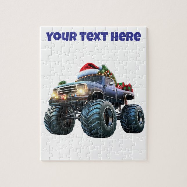 Editable Blue Monster Truck Weihnachtspuzzle Puzzle (Vertikal)