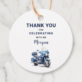 Editable Blue Motorbike Round Favor Tag Geschenkanhänger