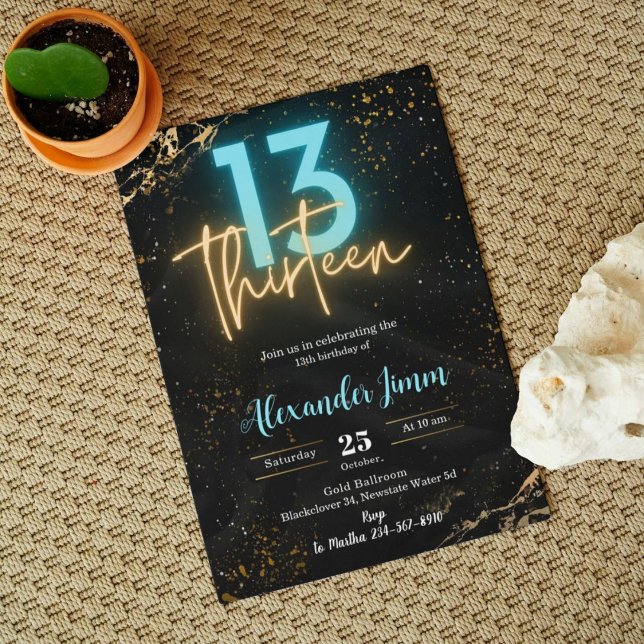 Editable Blue Thirteen Birthday Party Einladung (Von Creator hochgeladen)