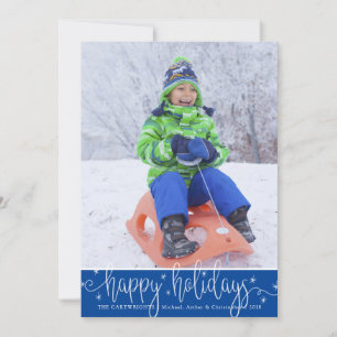 Editable Blue White Script HAPPY FERIEN Feiertagskarte