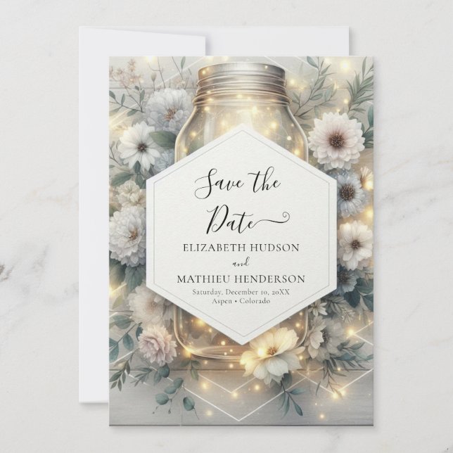 Editable Blume Mason Jar Wedding Save The Date (Vorderseite)