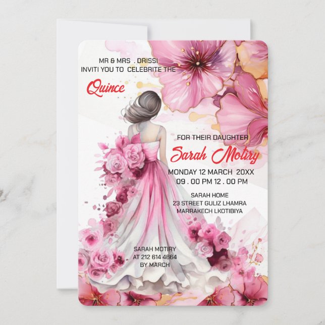 Editable Blush Pink Quinceañera Invitation templat Einladung (Vorderseite)