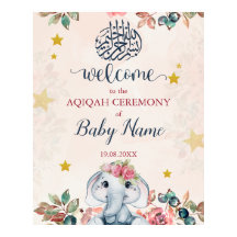 Editable Boho Elephant Aqiqah Aqeeqah Poster Sign