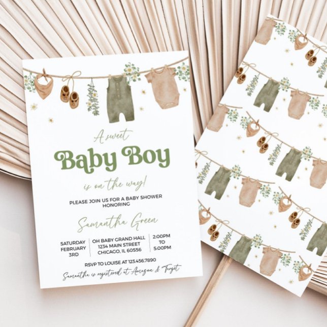 Editable Boho Es ist eine Baby Kleidung Babydusche Einladung (Von Creator hochgeladen)