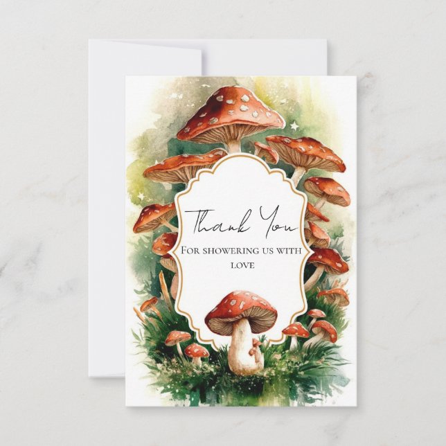 Editable Boho Mushroom Baby Dusche Dankeskarte (Vorderseite)