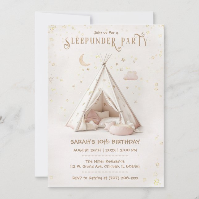 Editable Boho Sleepunder Party Birthday Einladung (Vorderseite)