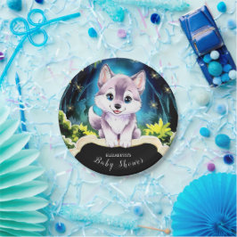 Editable Boho Wolf Baby Shower Pappteller