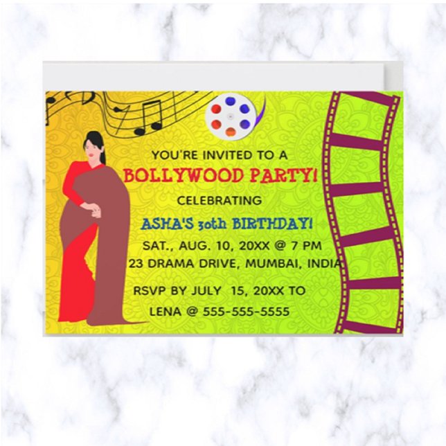 Editable Bollywood Birthday Party Einladung (Having a Bollywood Party? This is a great invitation for your event!)