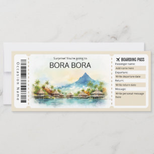Editable Bora Bora Flugzeug Ticket Boarding Pass Einladung