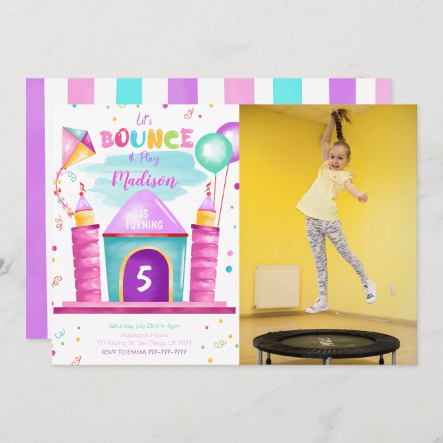 Editable Bounce Birthday Foto Einladung (Vorne/Hinten)