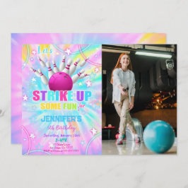 Editable Bowling Birthday Foto Einladung