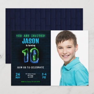 Editable Boy Birthday Foto Einladung