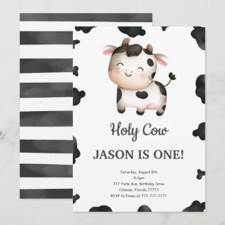 Editable Boy Cow Birthday Einladung