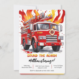Editable Boy Fire Truck Birthday Einladung