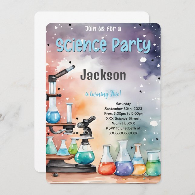 Editable Boy Science Birthday Party Einladung (Vorne/Hinten)