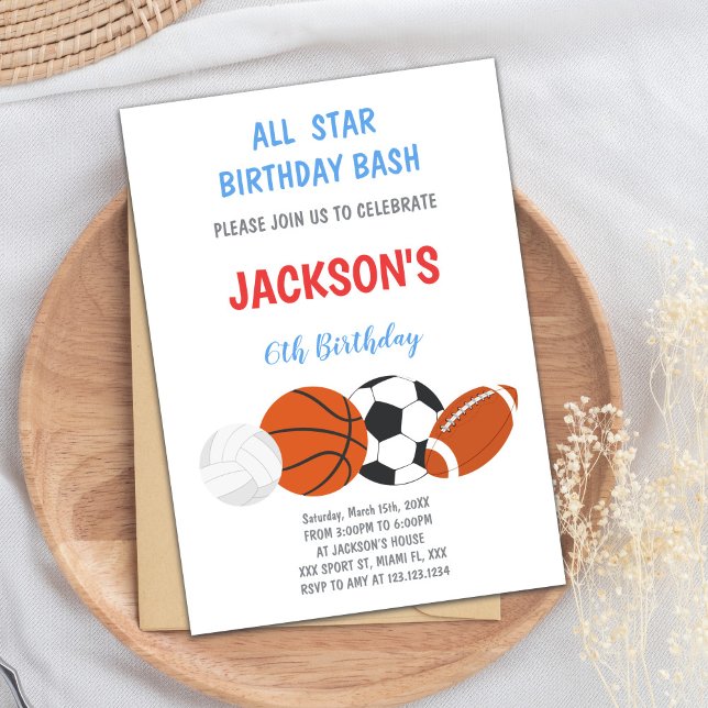 Editable Boys Athletic Party Einladung (Birthday Sports Invitations)